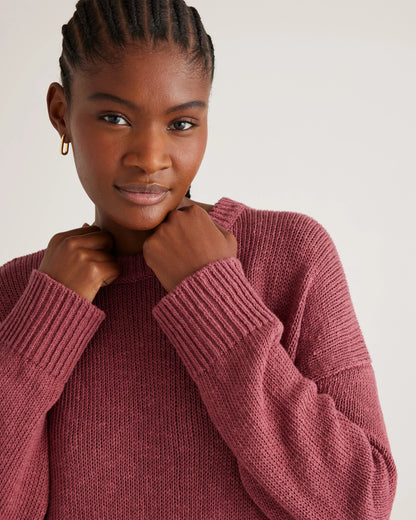 Cotton Linen Oversized Crew Sweater - XS / Dark Mauve