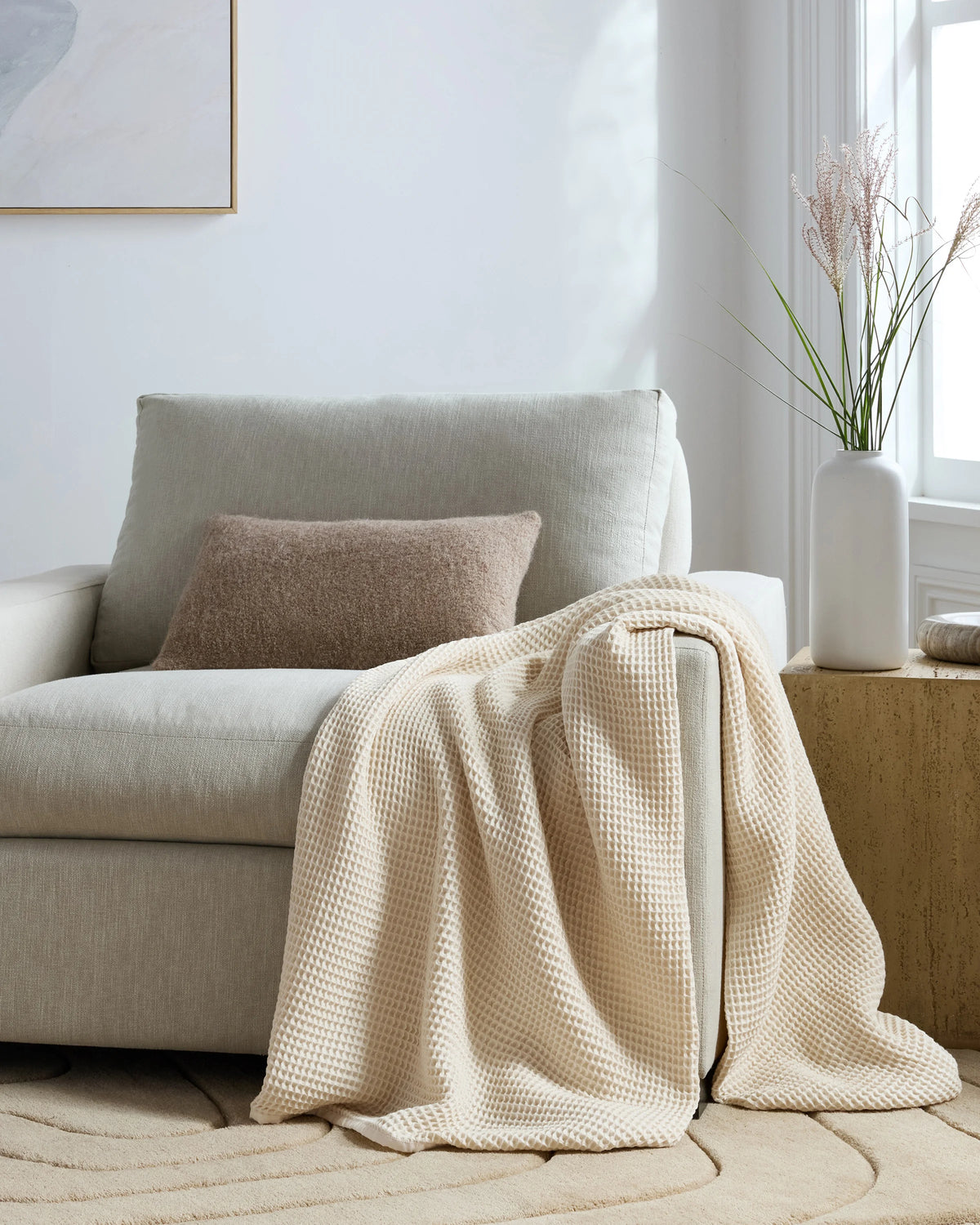 Organic Waffle Throw - 50x70 / Dried Sage