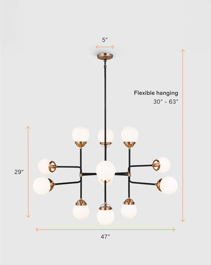 Multi Globe Steel Chandelier - 12 Light / Black