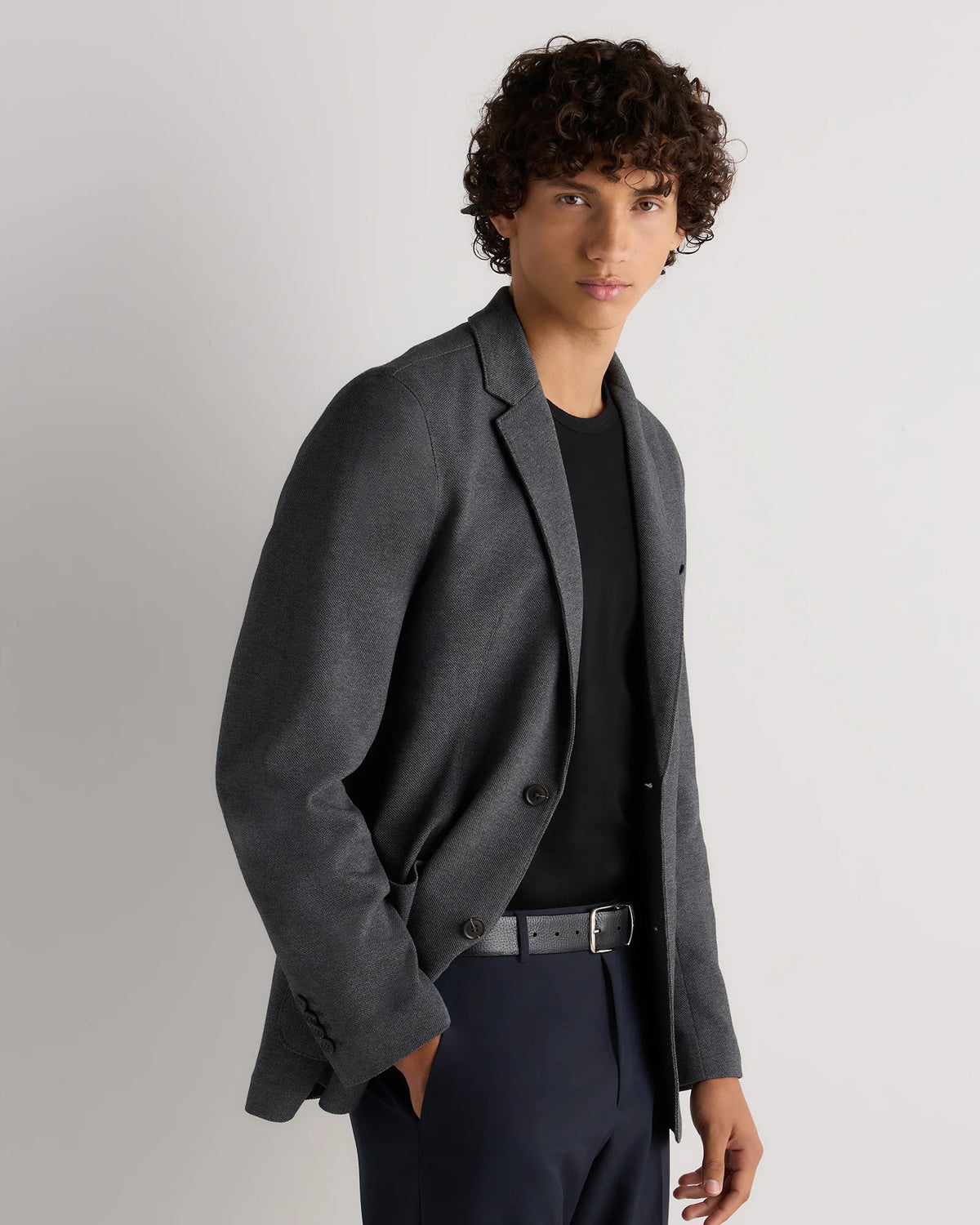 Cotton Pique Knit Blazer - XS / Heather Charcoal