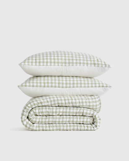 European Linen Patterned Quilt Set - Twin / Willowleaf Gingham