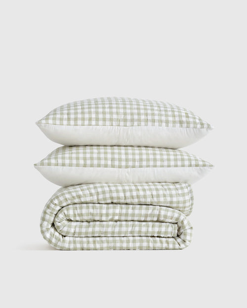 European Linen Patterned Quilt Set - Twin / Willowleaf Gingham