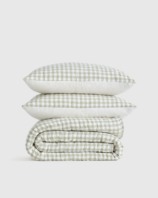 European Linen Patterned Quilt Set - Twin / Willowleaf Gingham