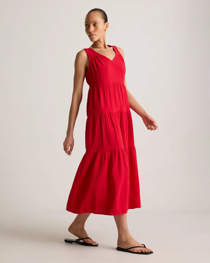 100% Organic Cotton Gauze Tiered Maxi Dress - XS / Indigo Blue