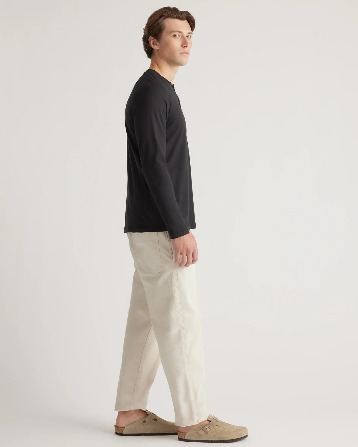Cotton Modal Long Sleeve Henley Tee - S / Heather Grey