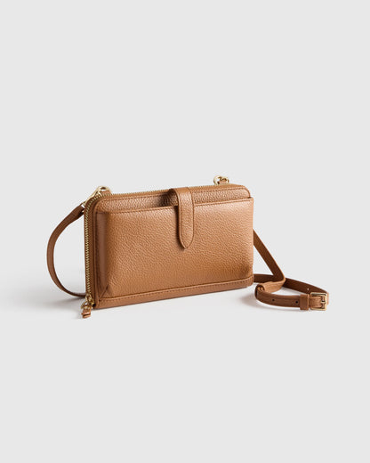 Italian Leather Phone Wallet Crossbody - One Size / Cognac
