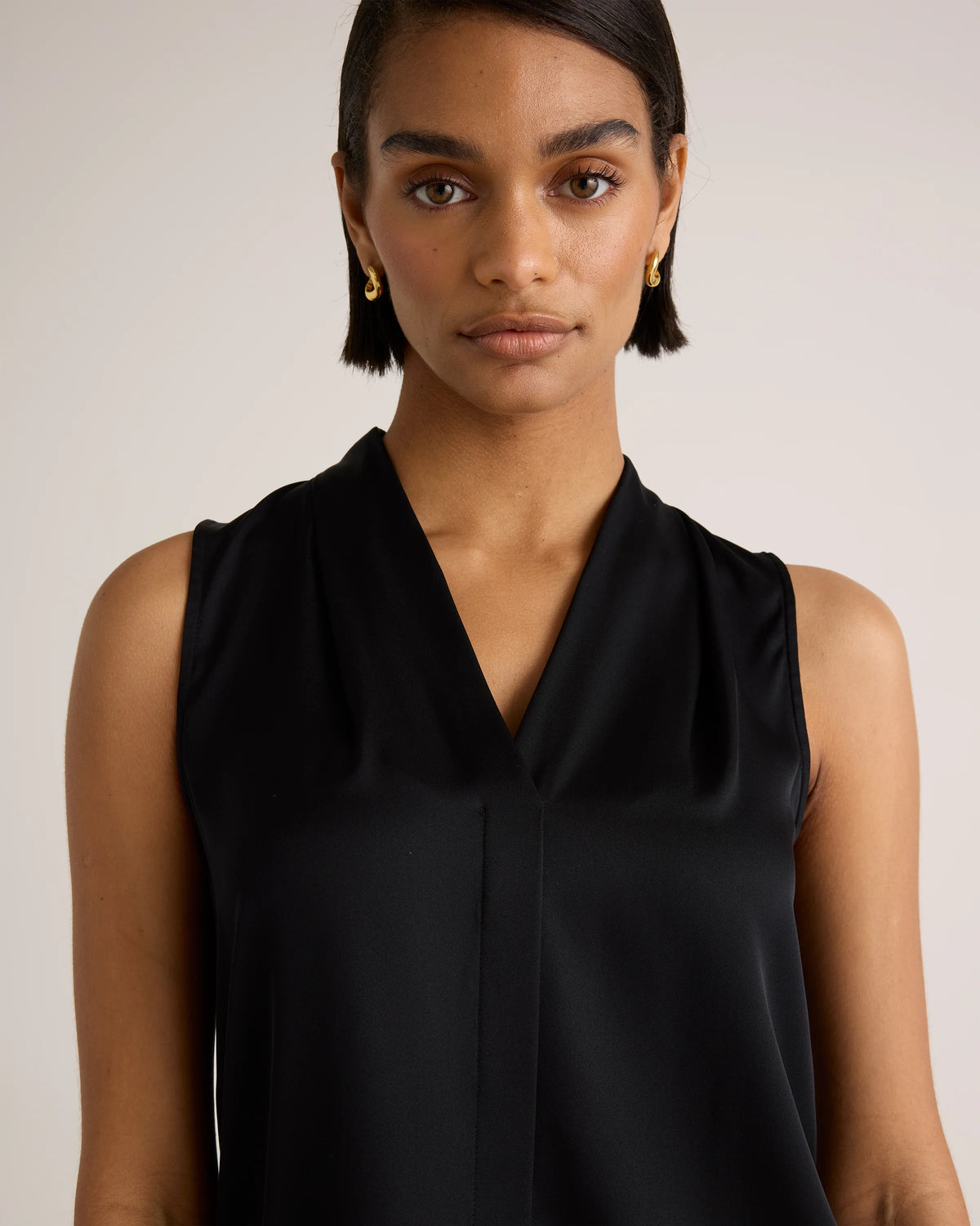 Washable Stretch Silk Sleeveless Blouse - XS / Black