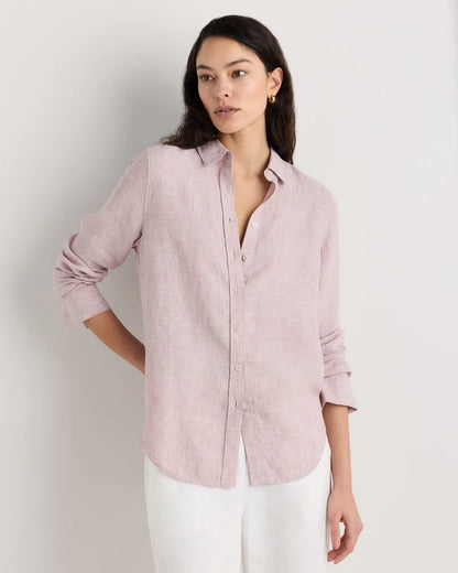 100% European Linen Long Sleeve Shirt - XS / Blue Pinstripe