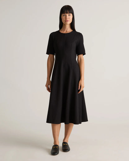 Ultra-Stretch Ponte Short Sleeve Midi Dress - XS / Ruby Red
