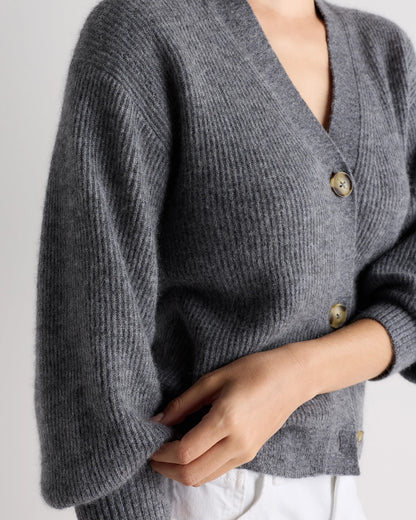Lightweight Baby Alpaca Cropped V-Neck Cardigan - XS / Smoked Charcoal