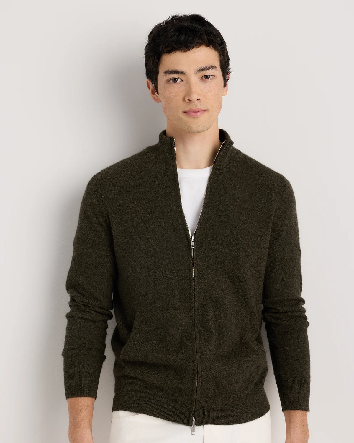 Mongolian Cashmere Full Zip Sweater - S / Teak