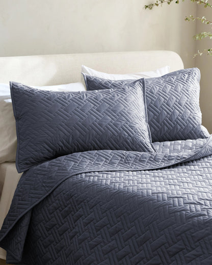 Organic Cotton Basketweave Quilt Set - Twin / Mineral