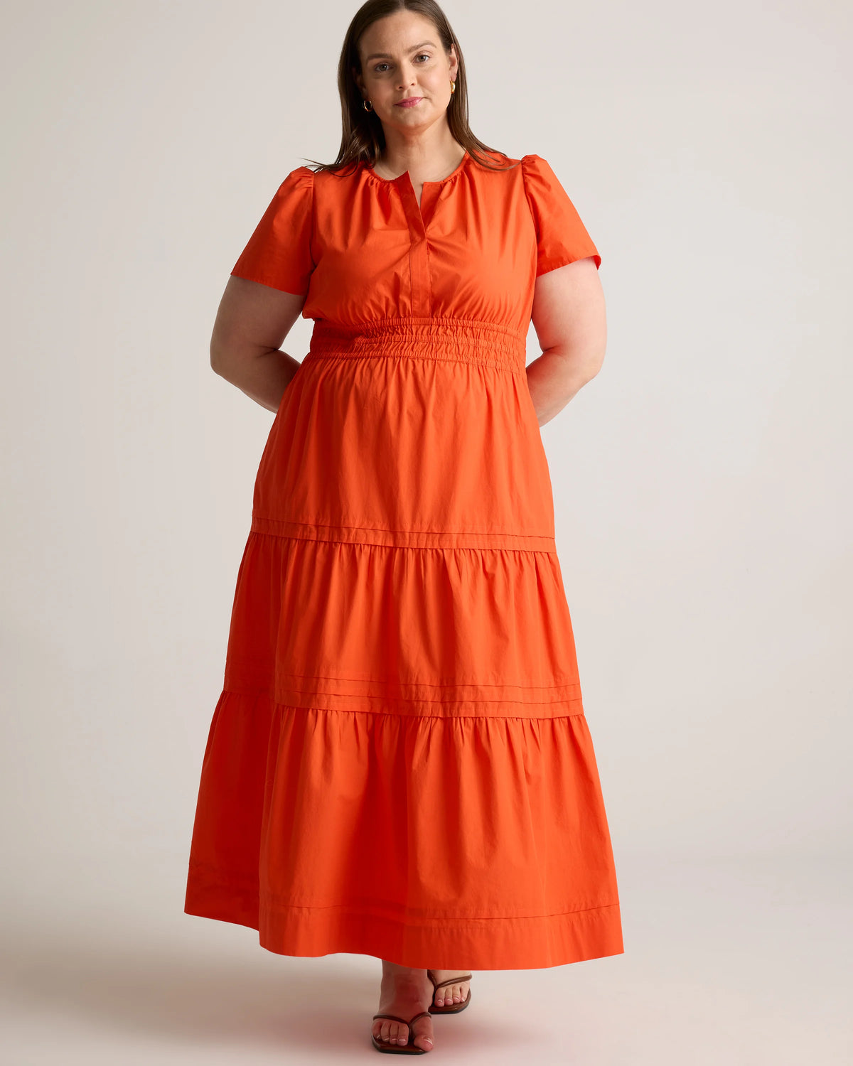 100% Organic Cotton Poplin Tiered Maxi Dress - 1X / Ocean Green