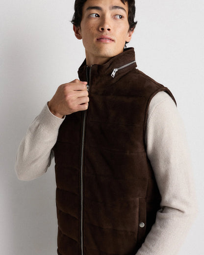 100% Suede Puffer Vest - S / Charcoal Black