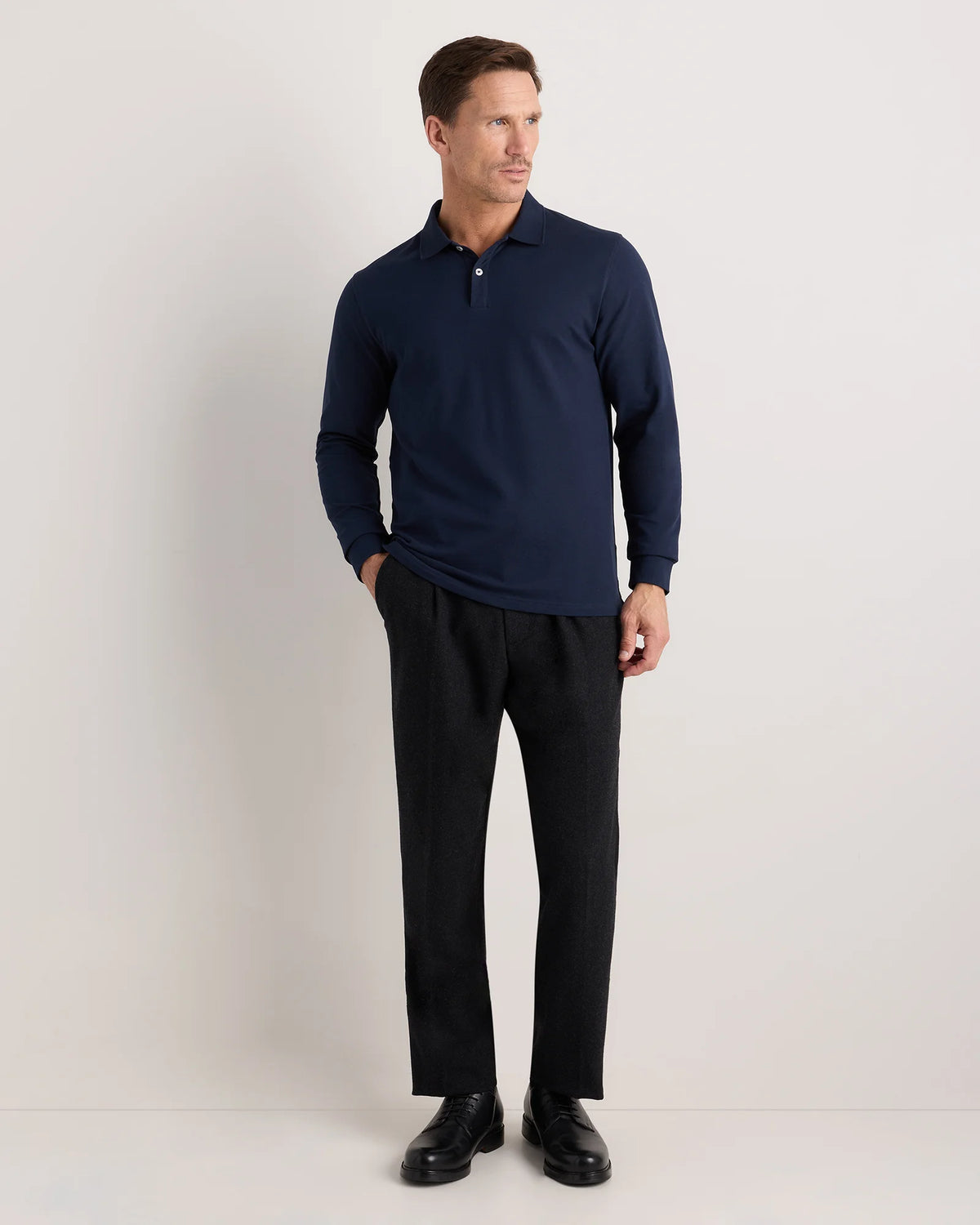 Organic Cotton Long Sleeve Pique Polo - S / Black