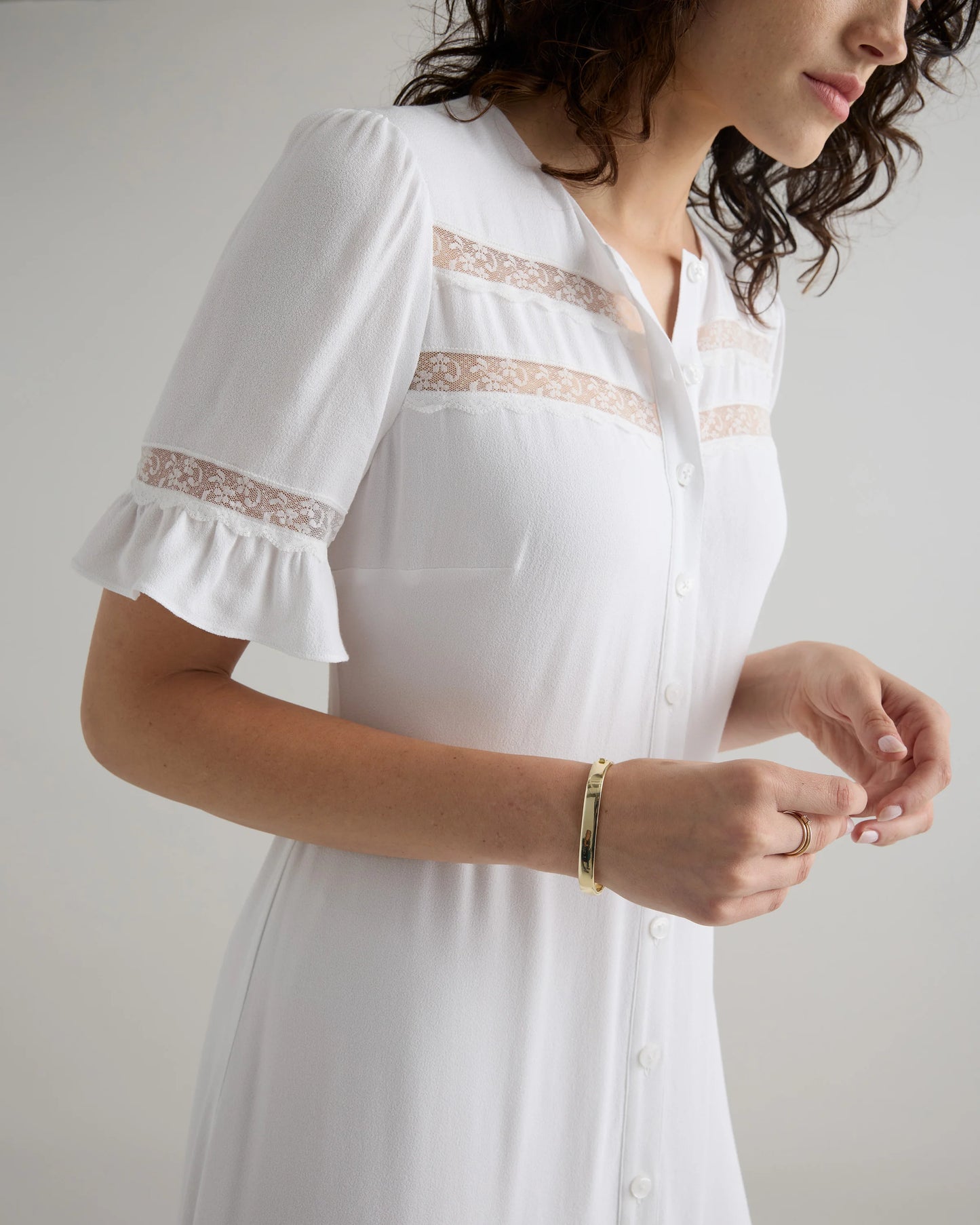 Lightweight Crepe Lace Inset Midi Dress - XS / Moonstone Blue