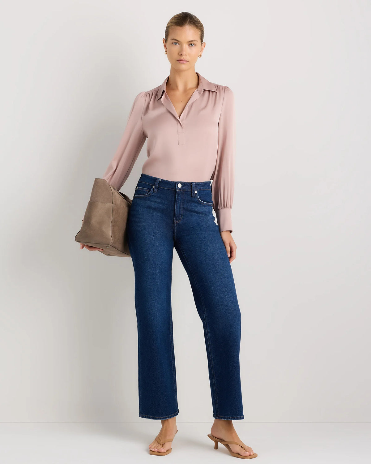 Washable Stretch Silk Split Neck Blouse - XS / Forest Green