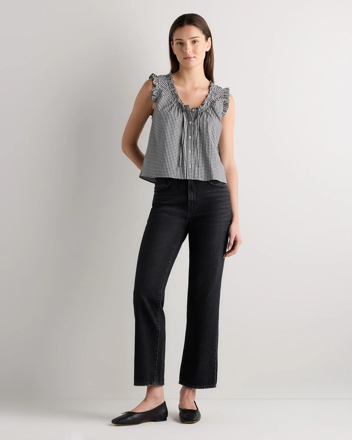 Cotton Viscose Voile Ruffle Trim Tank - XS / Classic Mini Gingham