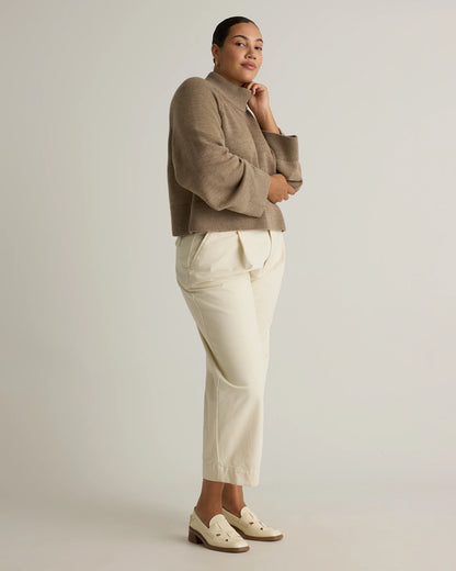 Australian Merino Wool Cropped Mock Neck Sweater - XS / Heather Bone