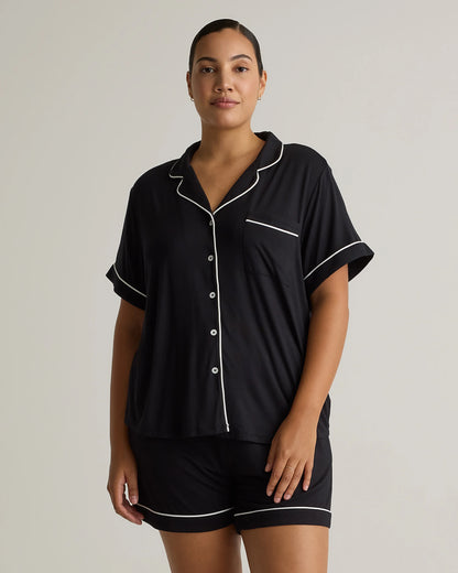 Bamboo Jersey Short Sleeve Pajama Set - XS / True Black