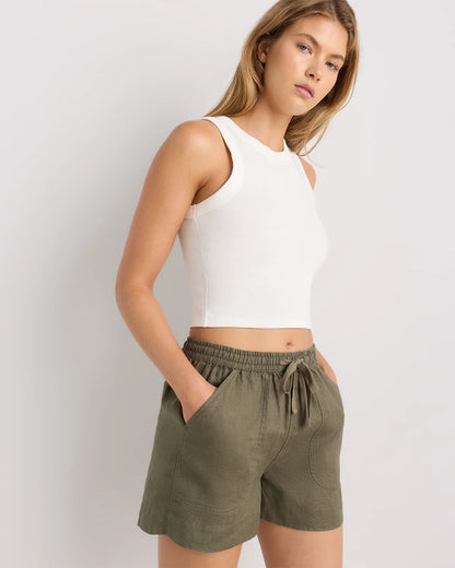 100% European Linen Shorts - XS / Taupe Brown Gingham