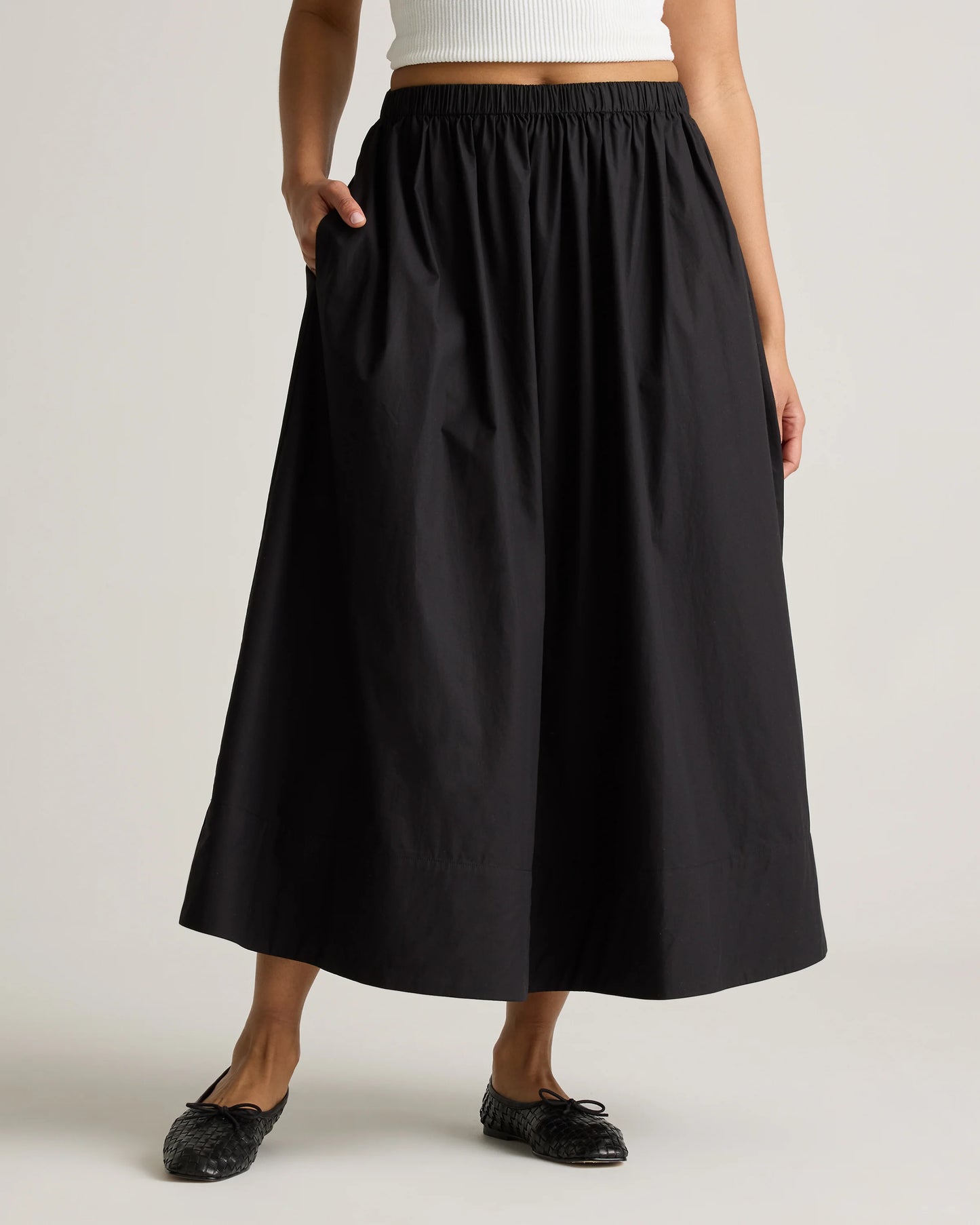 100% Organic Cotton Poplin A-line Maxi Skirt - XS / Classic White