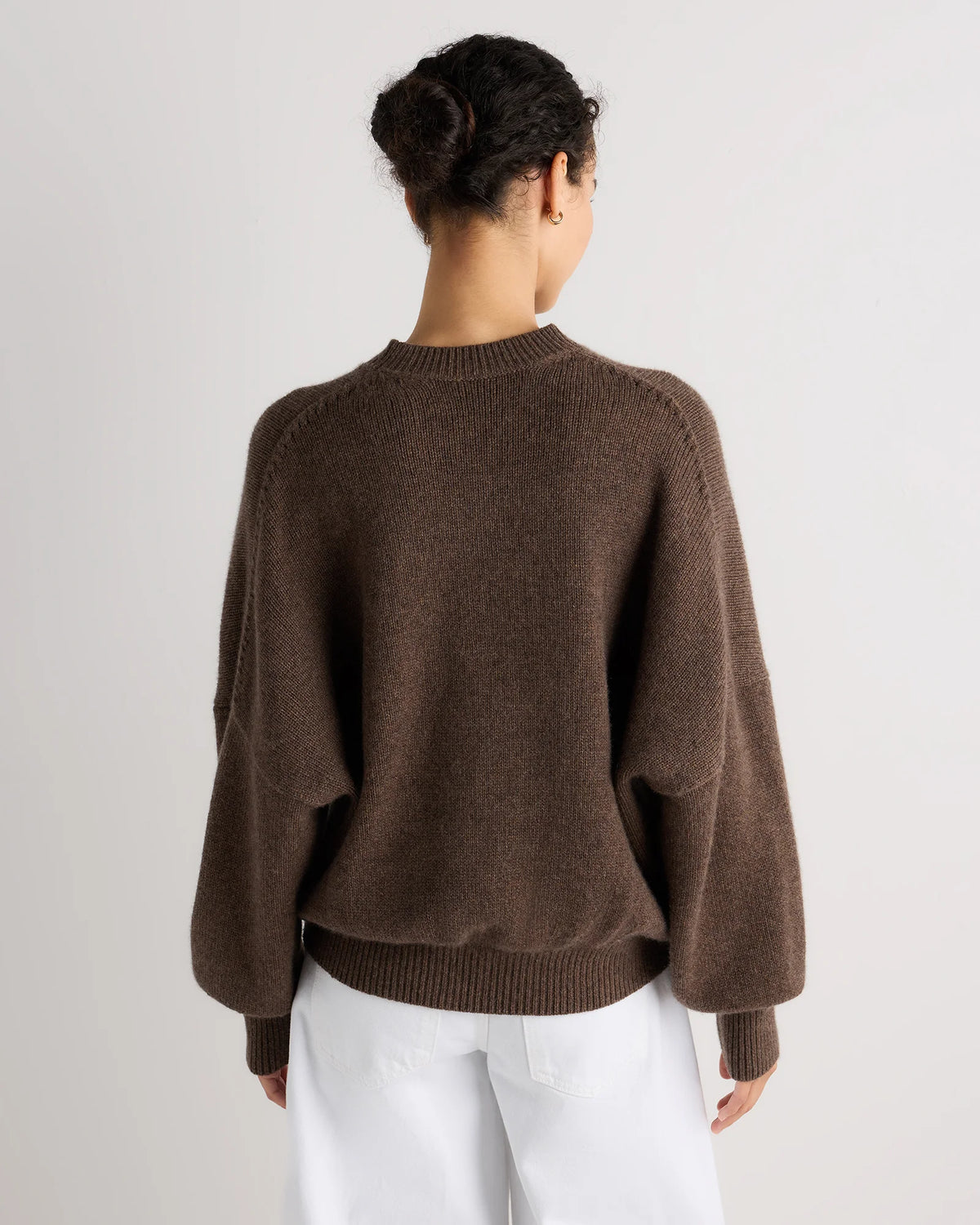 100% Mongolian Cashmere Slouchy Blouson Sleeve Crewneck - XS / Black