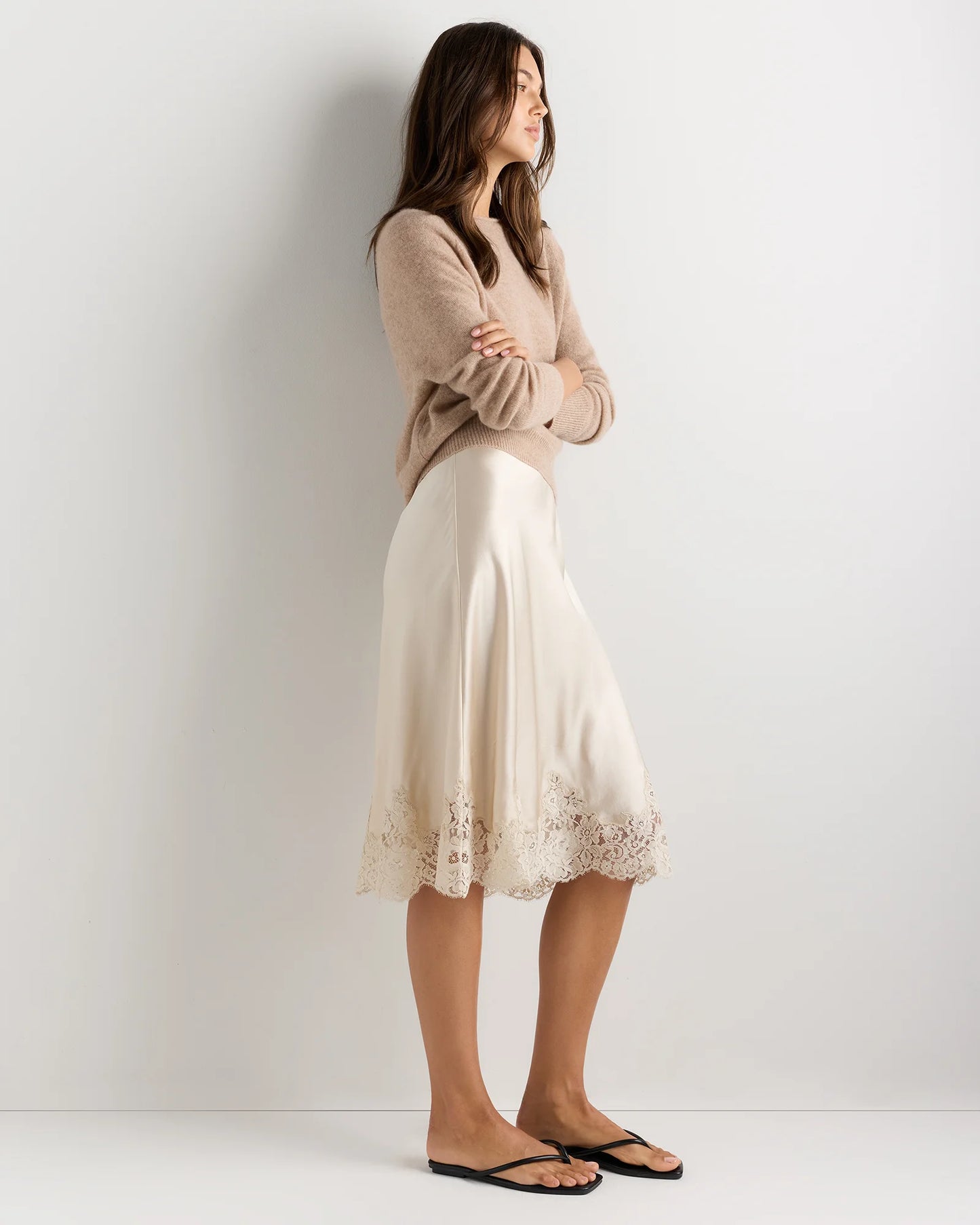 100% Washable Silk Lace Skirt - XS / Vintage Pink