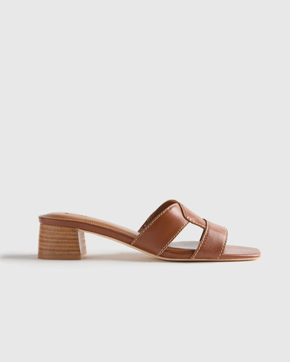 Italian Leather 35mm Wood Block Heel Mule - 5 / Black