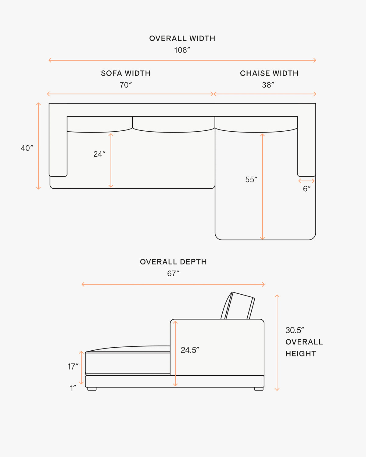 Sierra Curved Arm Chaise Sectional in Leather - Right Arm / Auburn