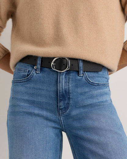 Zoe Sculptural European Leather Belt - XS / Black/Silver