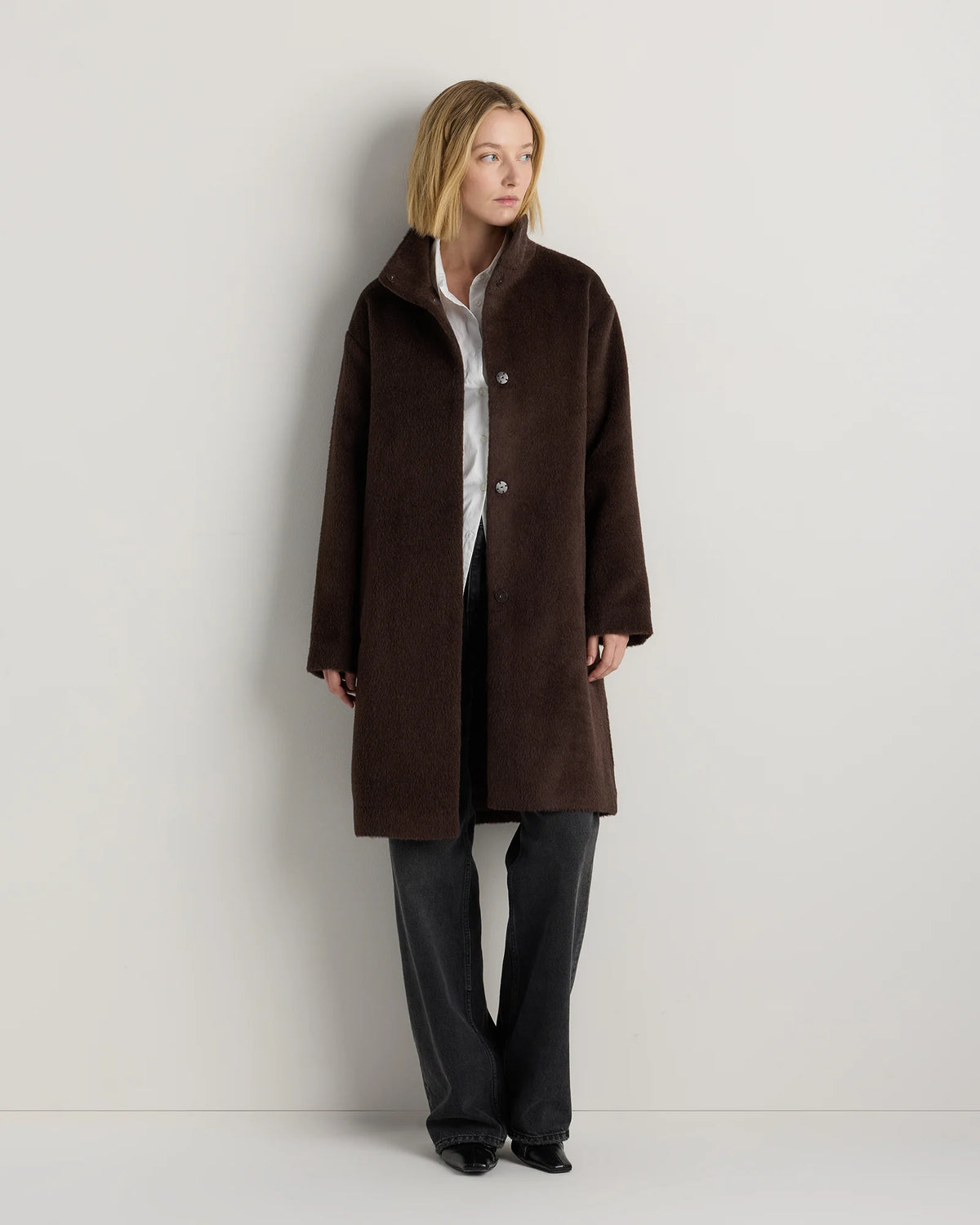 Alpaca-Wool Stand Collar Coat - XS / Rustic Brown