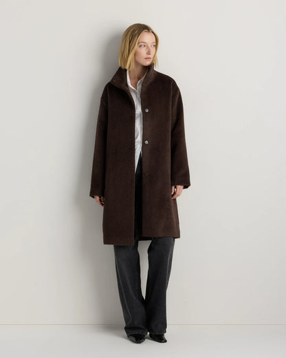 Alpaca-Wool Stand Collar Coat - XS / Rustic Brown