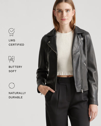 100% Washed Leather Biker Jacket - XS / Brown