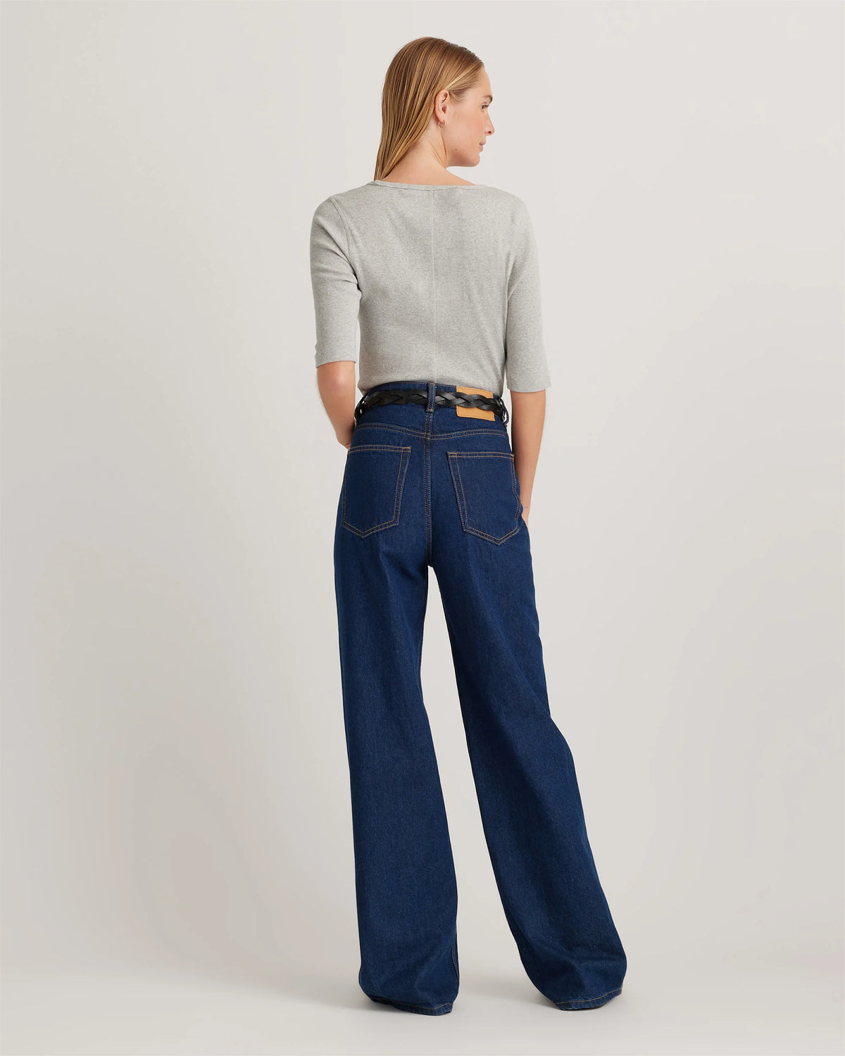 Organic Cotton Micro-Rib Elbow Sleeve Tee - XS / Moonstone Blue