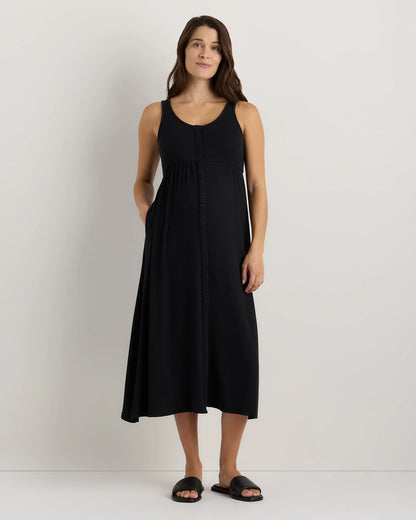 Bamboo Maternity Sleeveless Button Front Dress - XS / Classic White