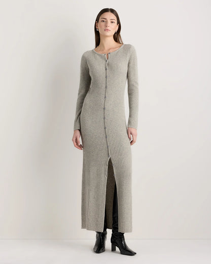 100% Yak Wool Ribbed Cardigan Sweater Dress - XS / Heather Brown