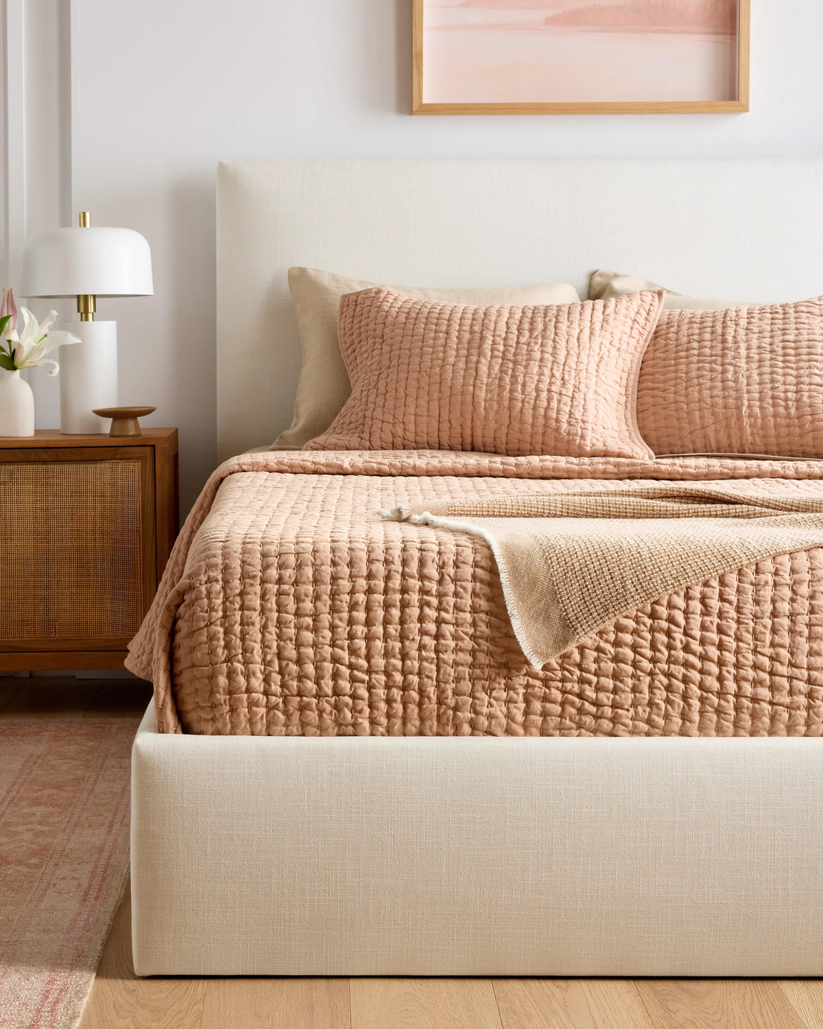 Square Bed in Performance Linen - Full / Ivory