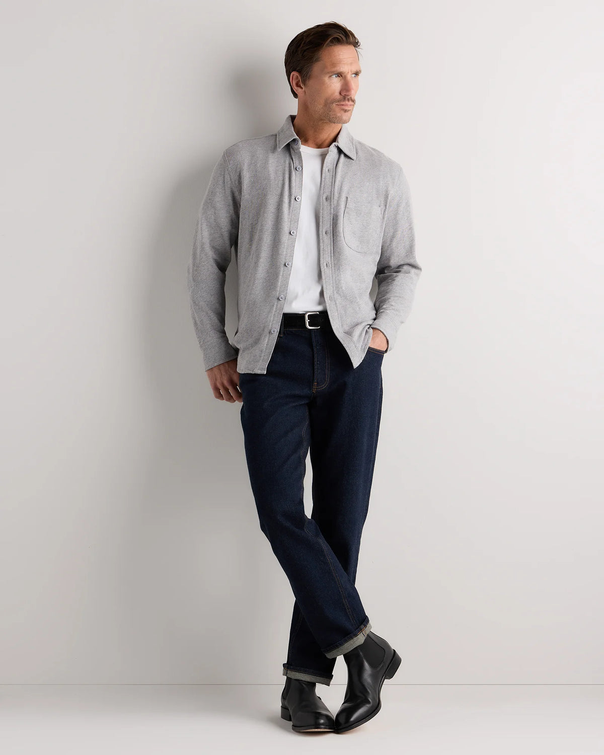 100% Organic Cotton Slub Long Sleeve Button Up Shirt - S / Heather Grey