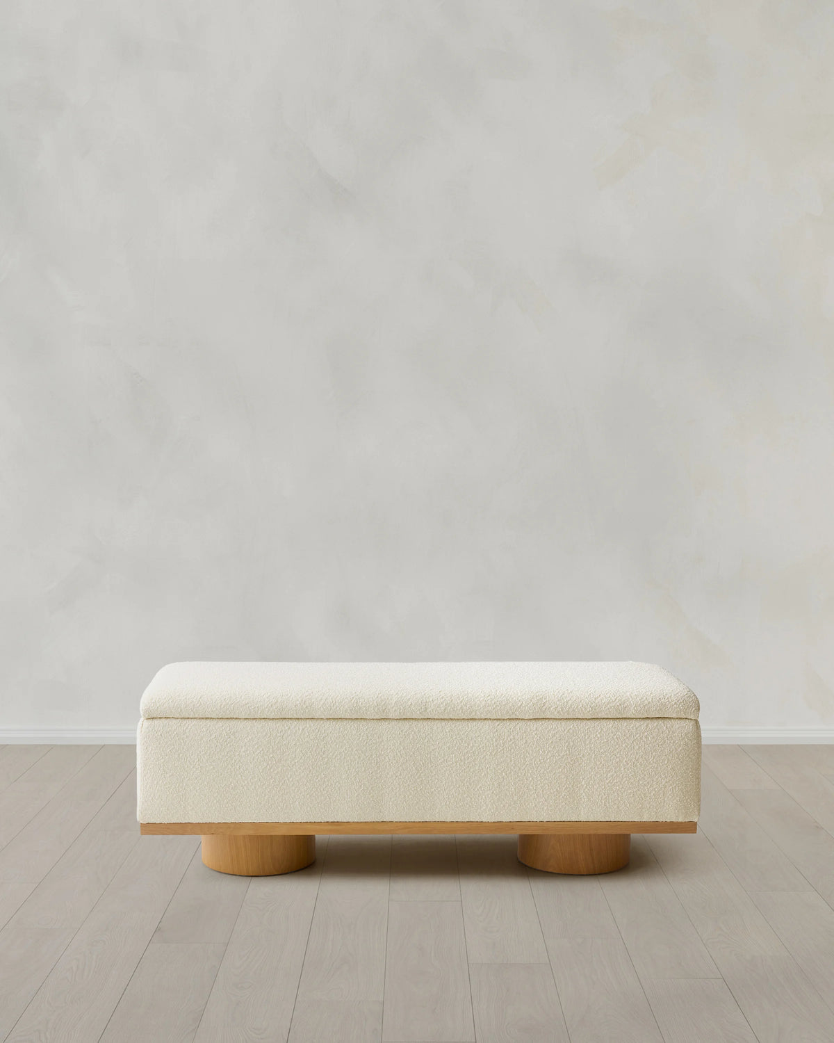 Oak and Performance Boucle Storage Bench - One Size / Ivory