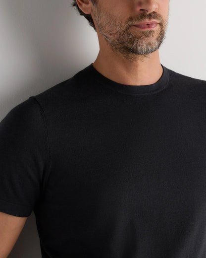 Cotton-Silk Short Sleeve Crewneck Sweater - S / Navy