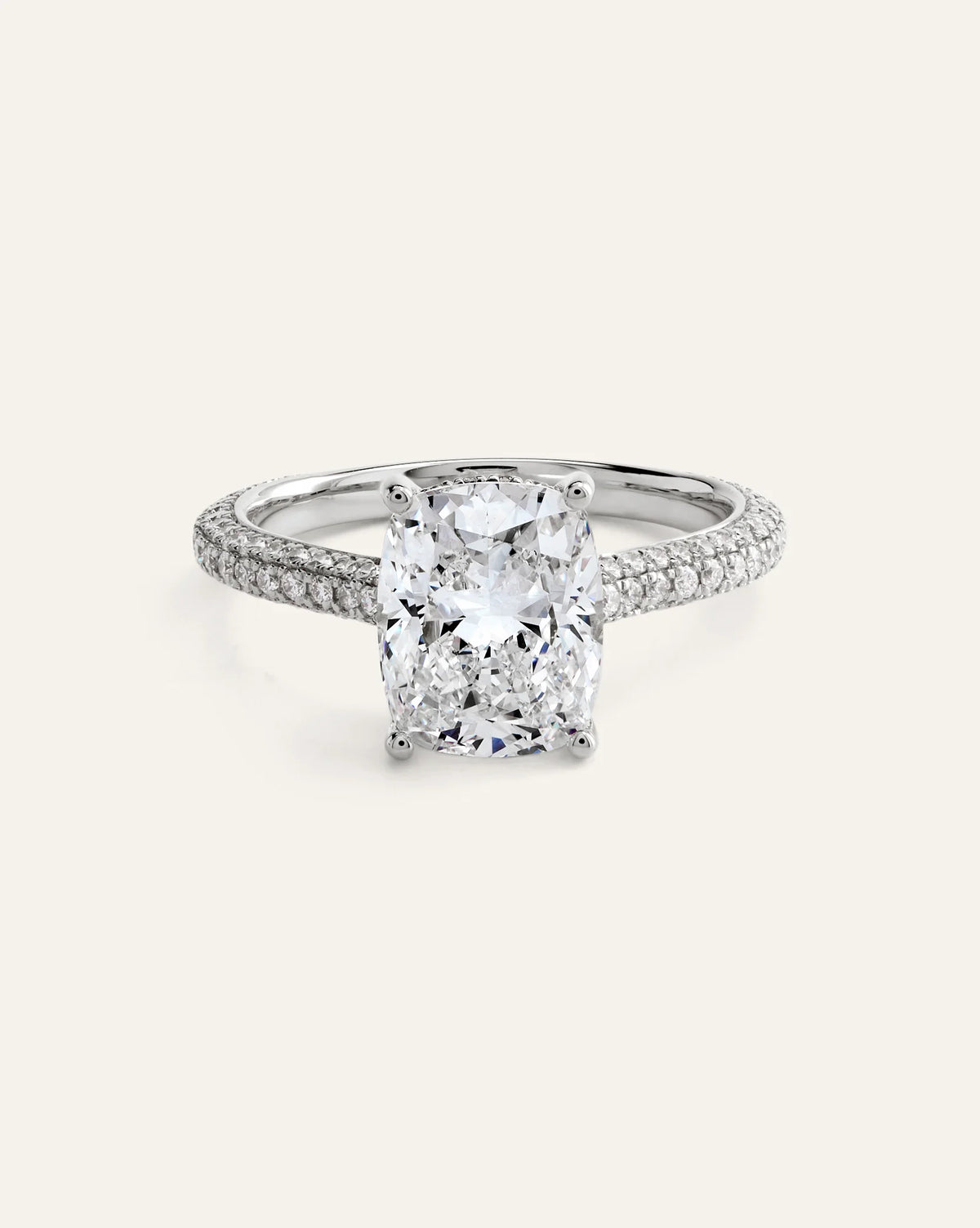 Lab Grown Diamond Elongated Cushion Pave Cathedral Engagement Ring - 3ct - 4 / Yellow Gold