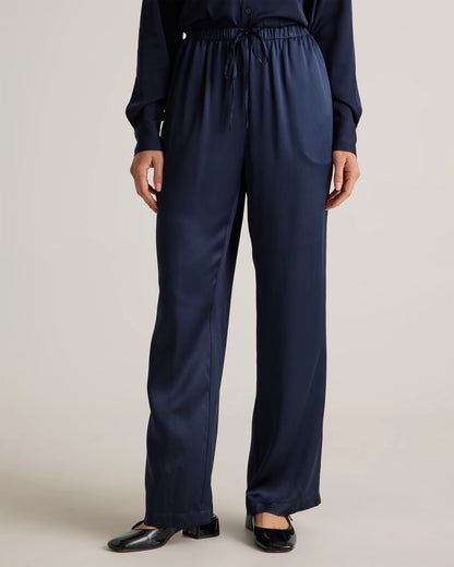 100% Washable Silk Drawstring Wide Leg Pants - XS / Black