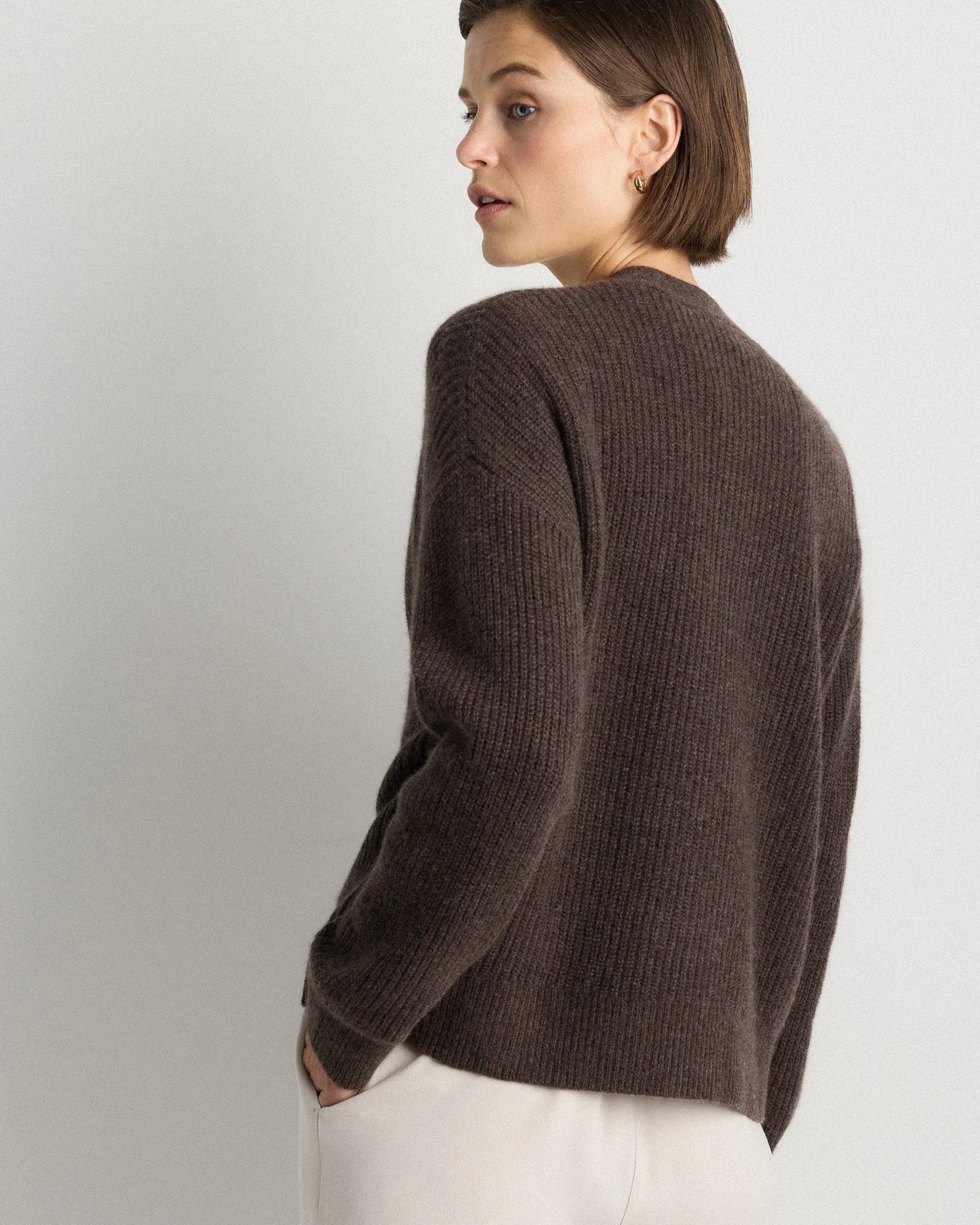 Mongolian Cashmere Fisherman Boxy Cropped Cardigan Sweater - XS / Faded Denim