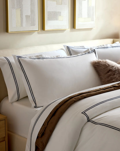 Organic Crisp Percale Embellished Sham Set - Standard / White/Navy