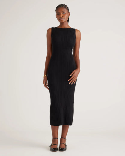 Cotton Cashmere Ribbed Sleeveless Midi Dress - XS / Heather Oatmeal