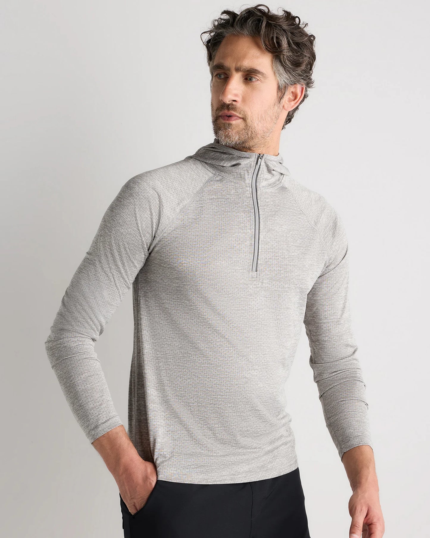 Mesh Performance Training Quarter Zip Hoodie - S / Heather Grey