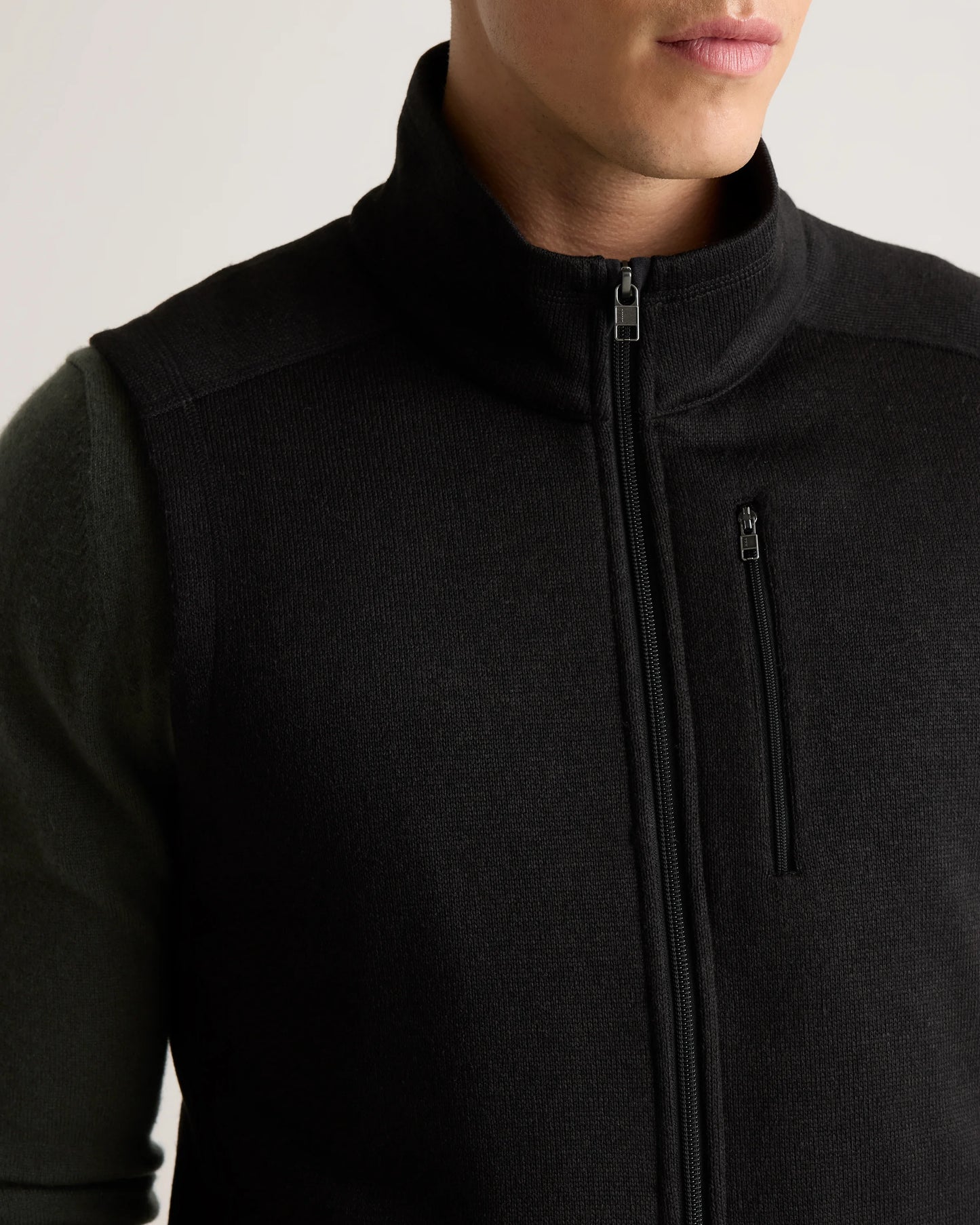 Sweater-Knit Fleece Full-Zip Vest - S / Heather Mineral Green