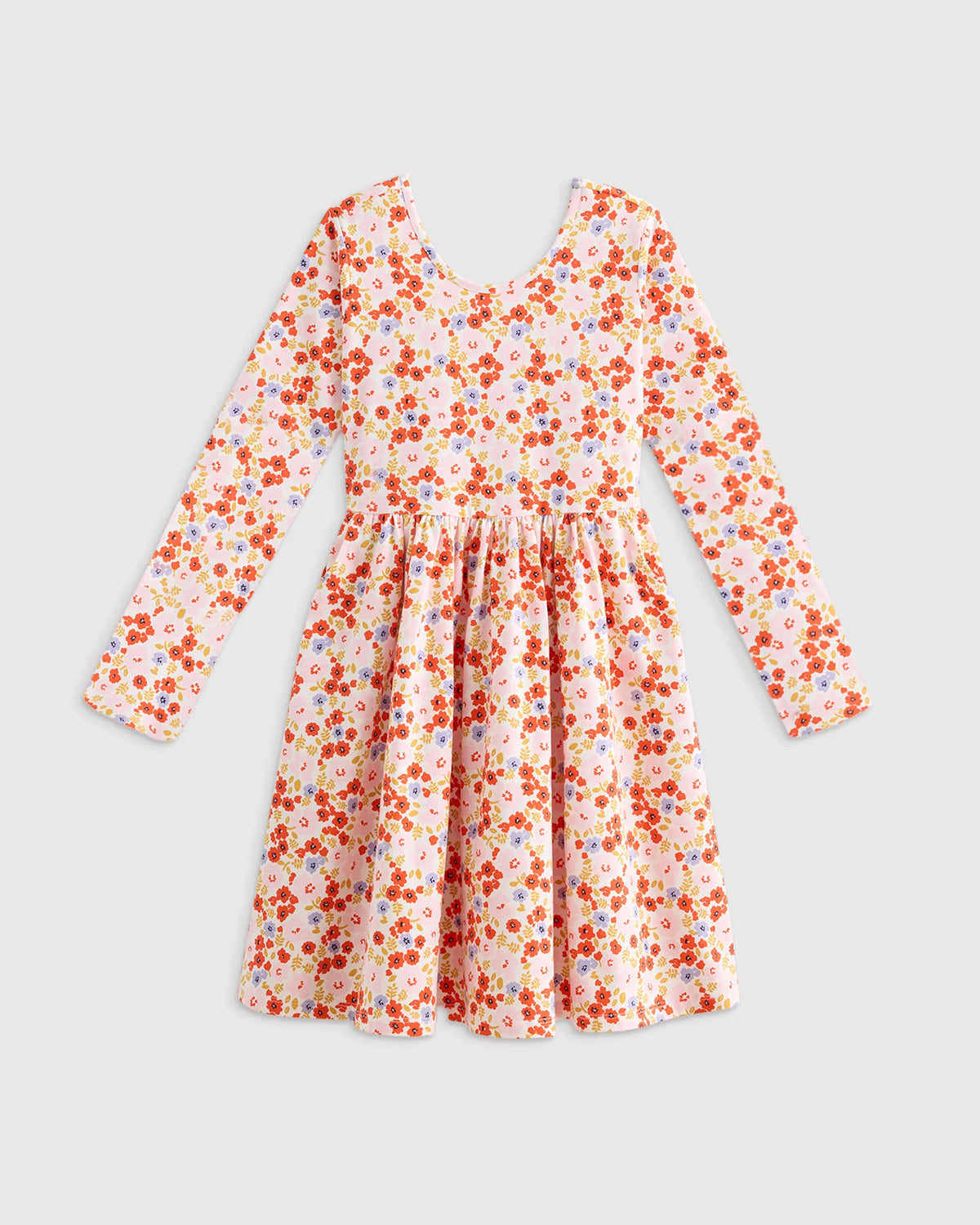 Organic Cotton Long Sleeve Skater Dress - 6 / Red Poppy Garden