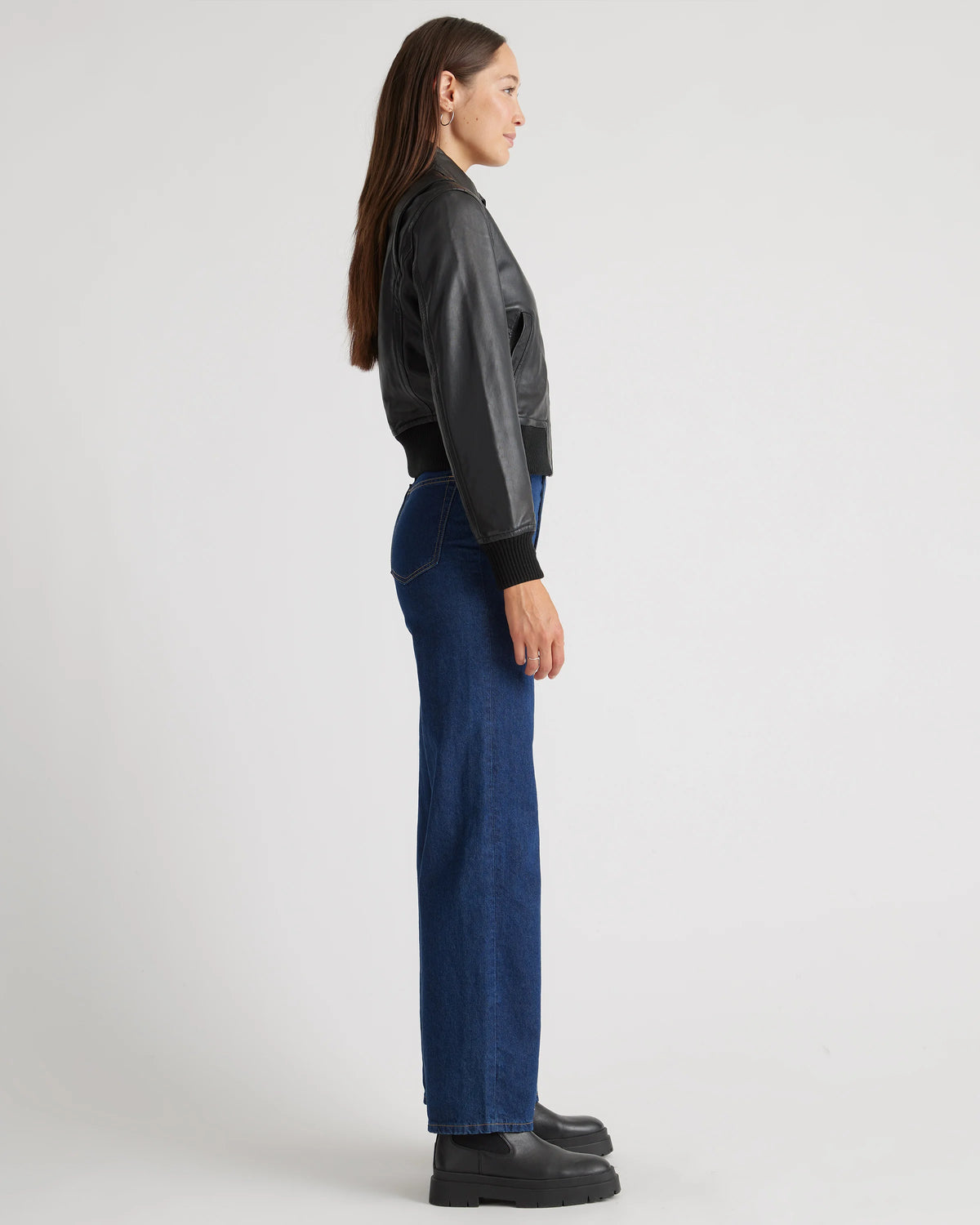 100% Washed Leather Bomber Jacket - XS / Black